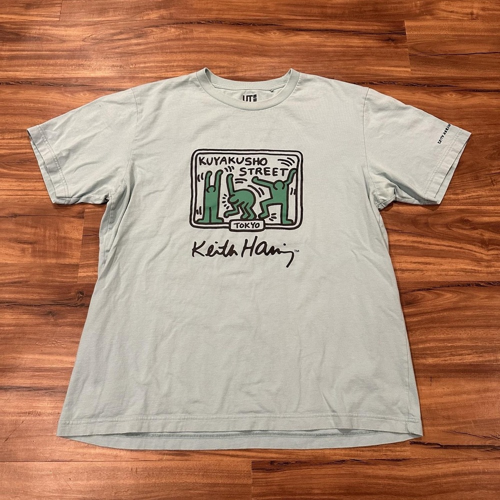Uniqlo Keith Haring Shirt Mens XL Green Kuyakusho Street Tokyo Graphic Tee